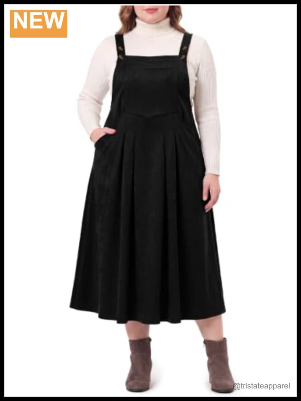 Plus Size Faux Suede Overall Dress Pinafore Jumper A-Line Adjustable Straps
